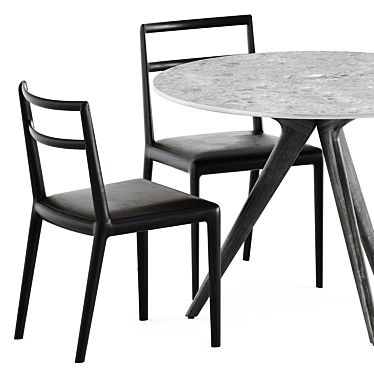 Modern Straight Back Chair & Teak Nero Table Set 3D model image 1 