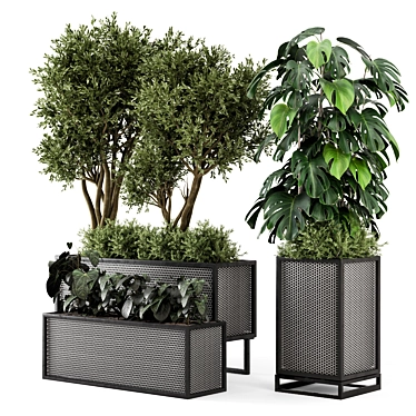 Metal Pots Outdoor Plants Set 3D model image 1 