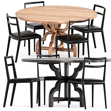 Modern Straight Back Chair & Table 3D model image 1 