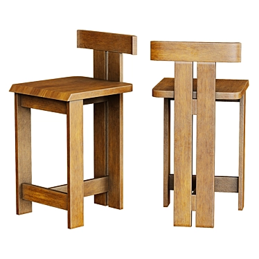 Retro Wooden Bar Stool 3D model image 1 