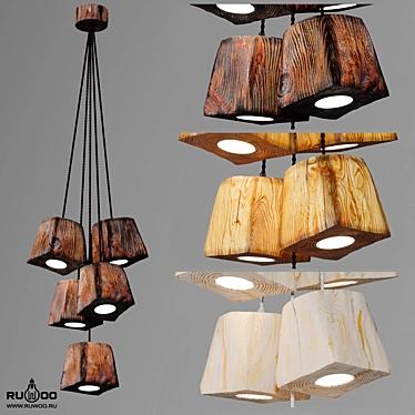 Handcrafted Pine Pendant Light - Querk Led 3D model image 1 