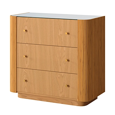 Natural Oak and Rattan 3-Drawer Chest 3D model image 1 