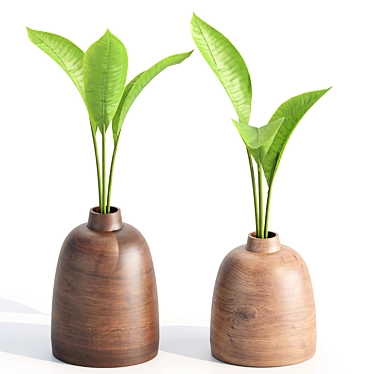 Decorative Wood Vase with Plants 3D model image 1 