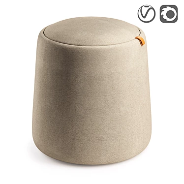 Pouf with Fabric Upholstery & Leather Handle 3D model image 1 