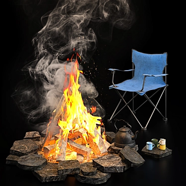 Camping Kit with Essentials & Bonfire 3D model image 1 