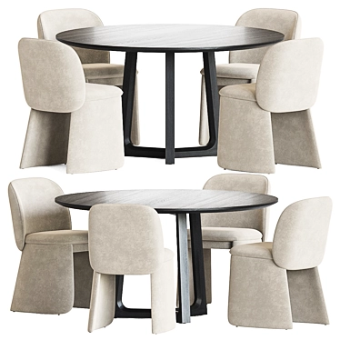 Evie Velvet Dining Set Wood 3D model image 1 