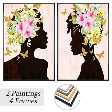 Modern Art Set with Frames 3D model image 1 