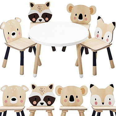 Forest Creature Kids Chair Set 3D model image 1 