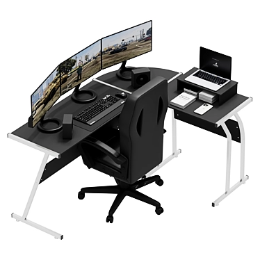 L-Shaped Computer Desk, Modern Office 3D model image 1 