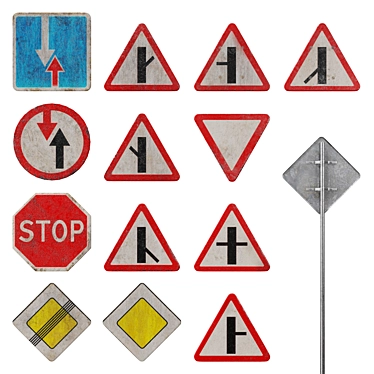 High-Quality Priority Road Sign Set 3D model image 1 