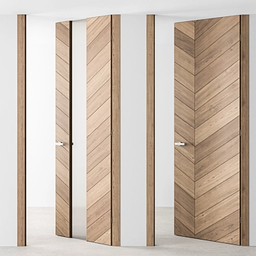 Rustic Chevron Wooden Door Set 3D model image 1 