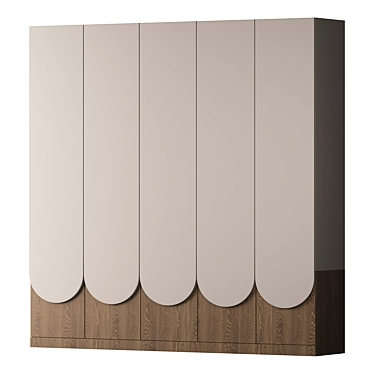 Modern 5-Door Wardrobe with Curved Fronts 3D model image 1 