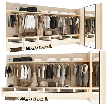 Modern G-Shaped Wardrobe Composition 3D model image 1 