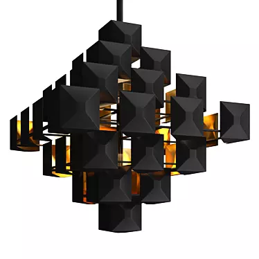 Elegant Black 3-Square Chandelier 3D model image 1 