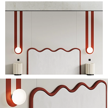 Title: Wavey Bed Headboard Set 3D model image 1 