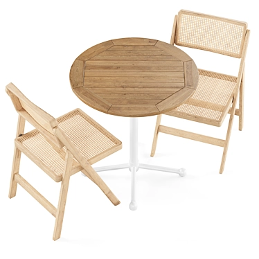 Beech Dining Table and Rattan Chair 3D model image 1 