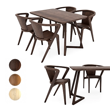 Scandinavian Wooden Dining Chair & Table 3D model image 1 