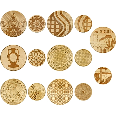 Ethnic Wooden Plate Collection 3D model image 1 