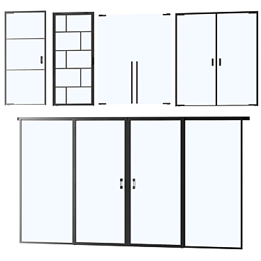 Modular Glass Door Set, Customizable 3D model image 1 