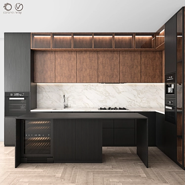 Customizable Modern Kitchen Set 3D model image 1 