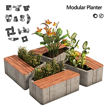 Modular Planter Bench Set 3D model image 1 