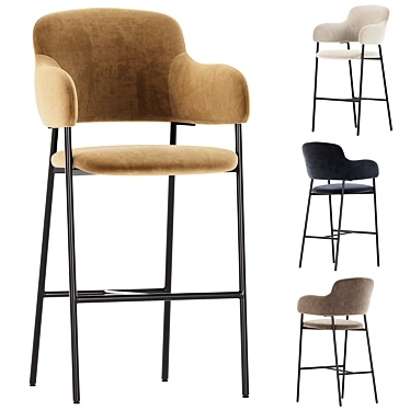 Beige Velvet Bar Chair Livorno 3D model image 1 