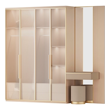 Gold Accented Glass Door Wardrobe 3D model image 1 