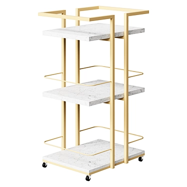 Elegant Gold Marble Bar Cart 3D model image 1 