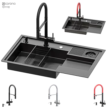 Doirteal Black Farmhouse Sink Set 3D model image 1 