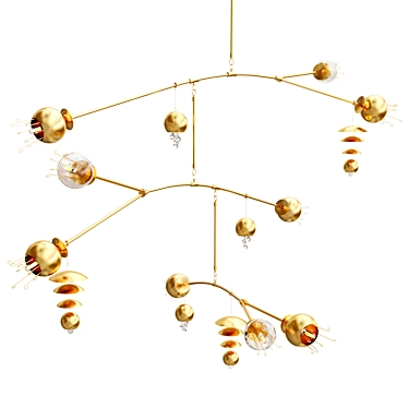 Artistic Brass & Glass Chandelier 3D model image 1 