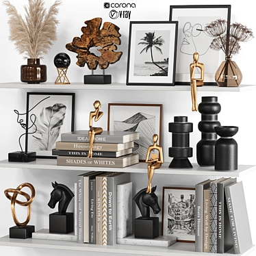 Decorative Set with Books & Statues 3D model image 1 