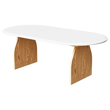 Coffee table 47" Farmhouse Oval Wood Coffee Table in Natural & White with 2 Abstract Legs coffee table