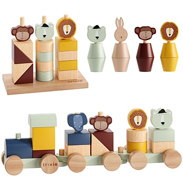 Wooden Animal Toy Stacking Blocks 3D model image 1 