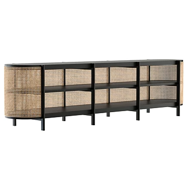 Rattan Insert Ash Wood Cabinet 3D model image 1 