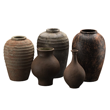 Handcrafted Clay Vases Set 3D model image 1 