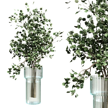 Eucalyptus Green Glass Vase Bouquet 3D model image 1 