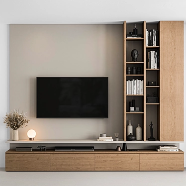 Modern White Wood TV Wall 3D model image 1 