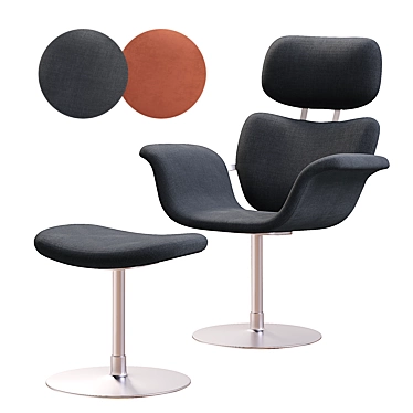 Elegance Tulip Chair with Ottoman 3D model image 1 