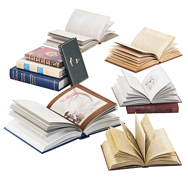 Vintage Book Collection Set 5 3D model image 1 