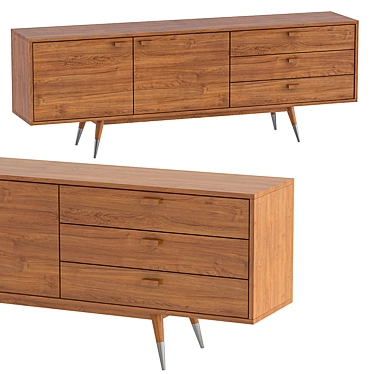 Contemporary Walnut Birch Wood Sideboard 3D model image 1 