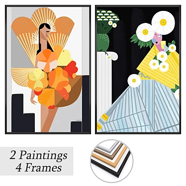 Modern Art Set with Frames 3D model image 1 