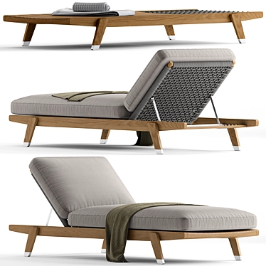 Elegant Iroko Sun Lounger 3D model image 1 