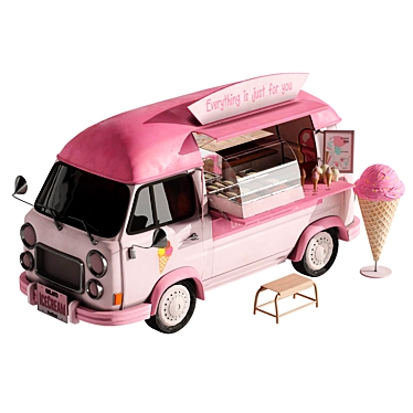 Pink Ice Cream Van Model 3D model image 1 