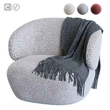 Modern Accent Armchair, White Boucle 3D model image 1 