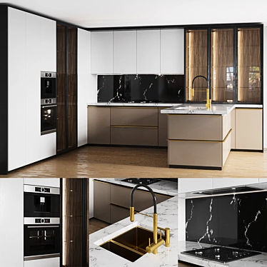 Modern Modular Kitchen 3D Model 3D model image 1 