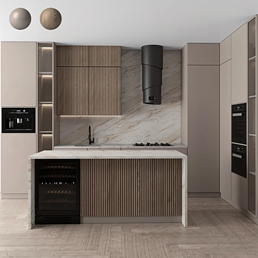 Modern Kitchen Set with Appliances 3D model image 1 