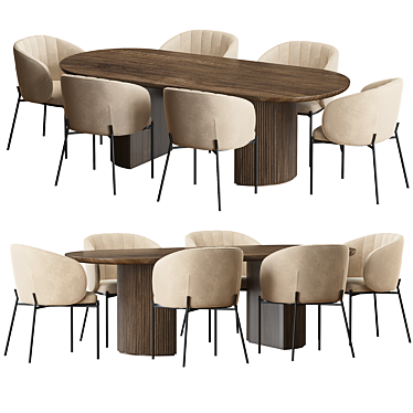 Modern Dining Set with Contoured Design 3D model image 1 