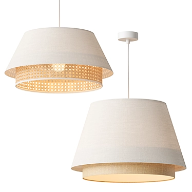 Velvet and Rattan Pendant Light 3D model image 1 