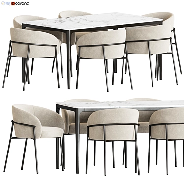  Modern Dining Set Velvet-Marble 3D model image 1 