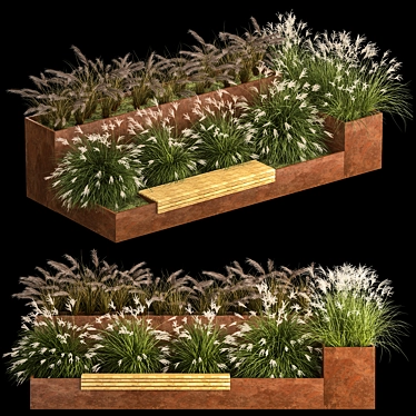 Urban Oasis Bench with Grasses 3D model image 1 